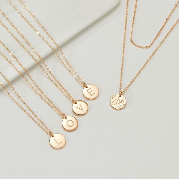 Gold Initial Layered Necklaces for Women, 14K Gold Plated Coin Letter Necklace B - Picture 7 of 7